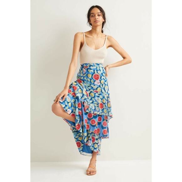 NEW Anthropologie Medley Tiered Maxi Skirt by Hutch $198 Size Small Fruit Blue
